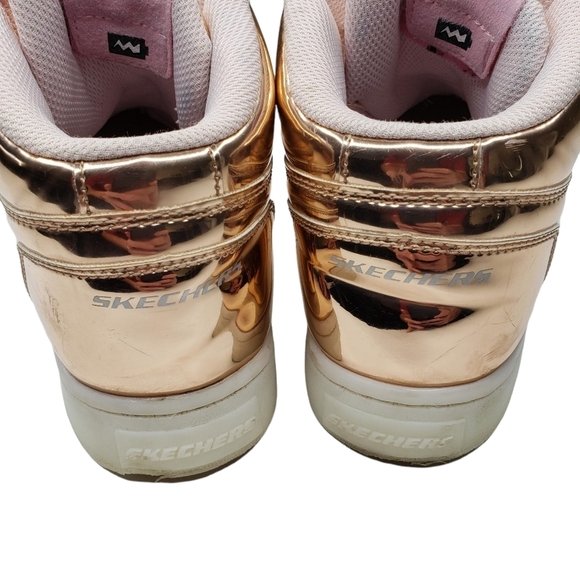 Skechers | Rose Gold High Top Lace Up Girls Street Skater Shoes Glam Sneakers 4 - Picture 6 of 10